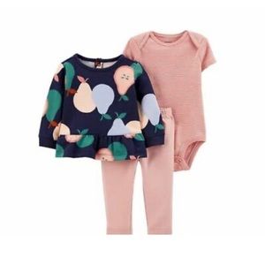 Carters Baby Girls Clothes 3pc Pants Pear Top Outfit Set